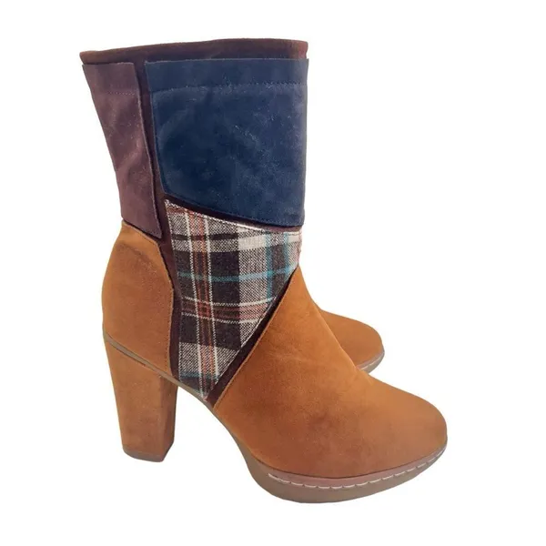 Muk Luks Nola brown:suede vegan boho patchwork heeled boots - Image 2