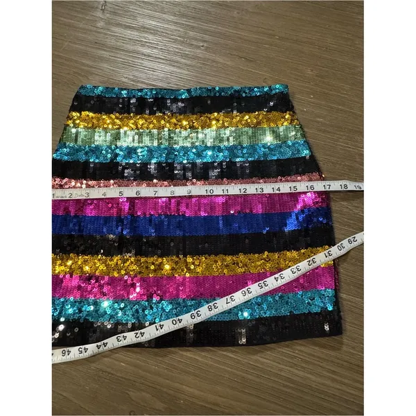 Express Multicolor Sequin Stripe Mini Skirt - Image 7