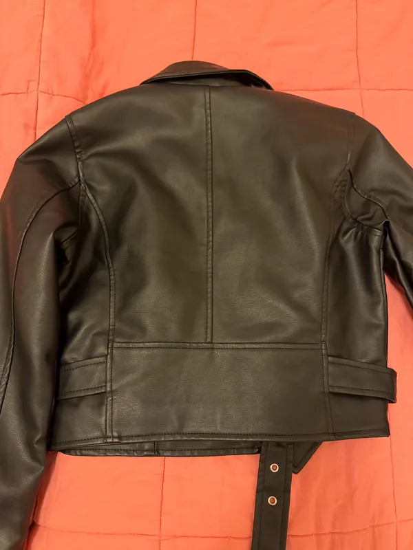 Windsor Windsor Black Faux Leather Belted Moto Jacket with Silver Hardware - Image 5