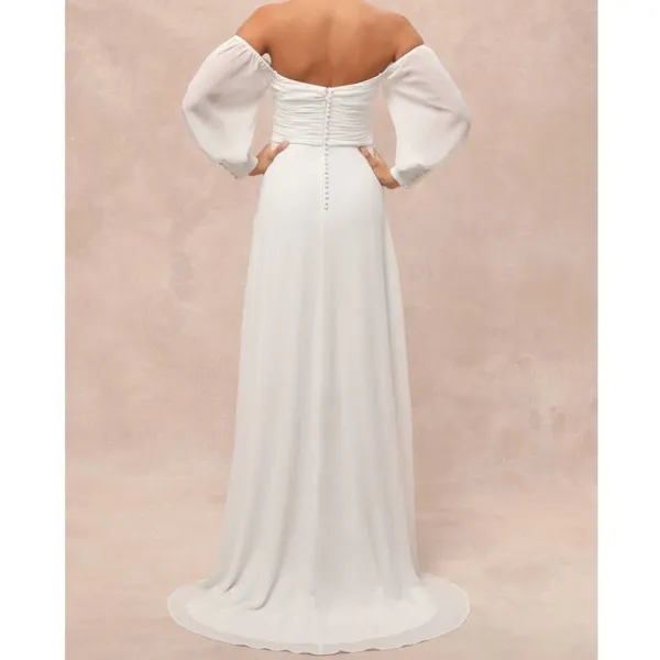 NEW Lulus Lux Bridal Adorna White Off-the-Shoulder Semi-Sheer Chiffon Maxi Dress - Image 2