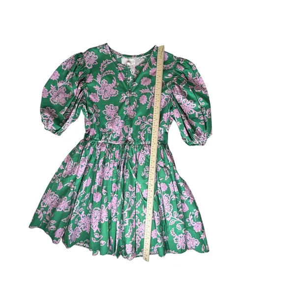 Xirena Aurie Mini Dress Large‎ Green Pink Floral Cotton Puff Sleeve Cottage Boho - Image 10