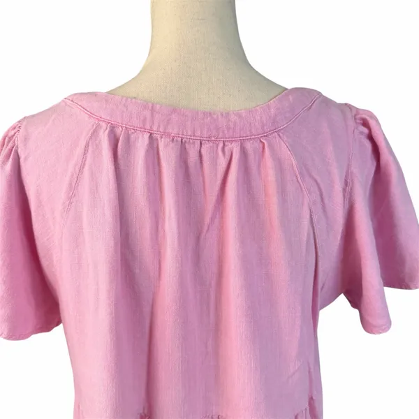 UMGEE Women's Linen Blend Color Block Tiered Mini Dress Sz L Festival Beachy - Image 4