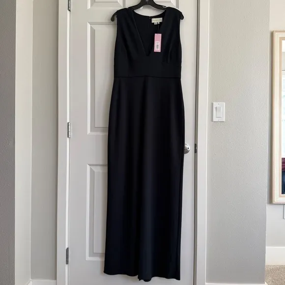 Sachin & Babi Loretta Gown Navy 6 NWT Stretch Crepe Plunge V-Neck Formal Evening - Image 4