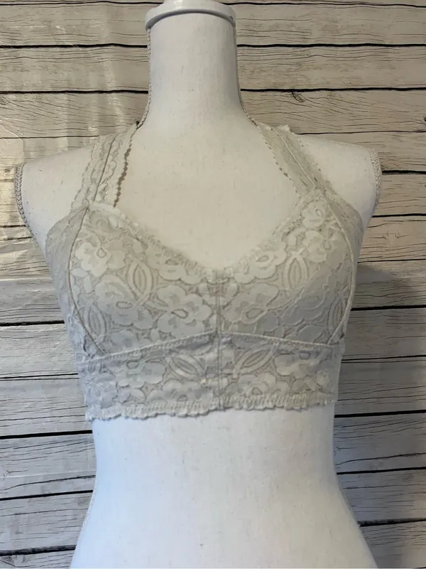 Free People GALLOON LACE RACERBACK BRALETTE IN Pale Gray - Image 2