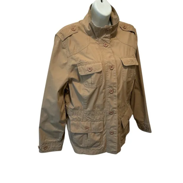 L.L. Bean Women’s Utility Chic Cargo Jacket Sz M-Reg Beige Pockets Military - Image 3