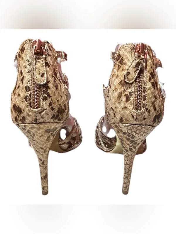 bebe cage multi-strap Metalic gold sandals with a snakeskin-textured look - Image 4