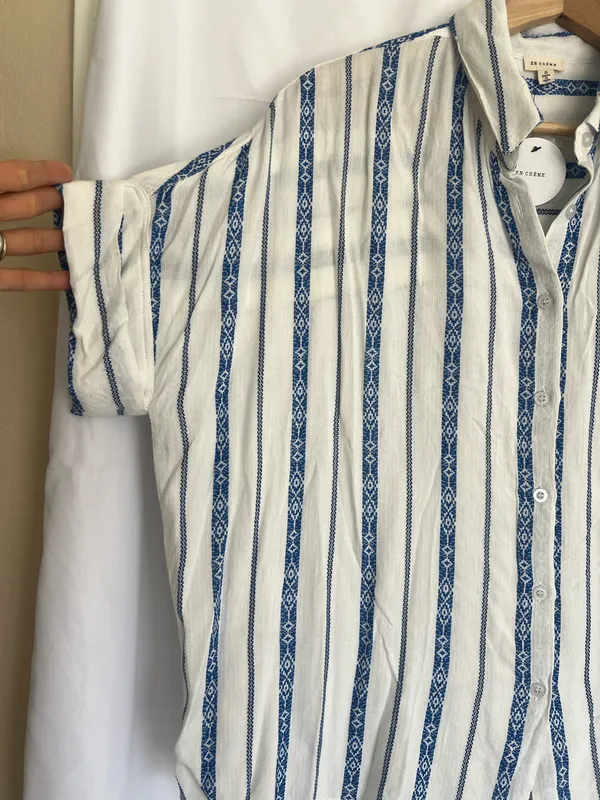 En Crême Blue & White Vertical Stripe Button-Down Shirt - Image 4