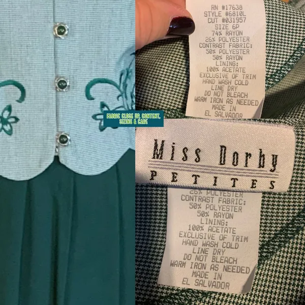 Miss Dorby Vintage 1990'S Green & White One Piece Dress With Tie Back Belt (6p) - Image 13