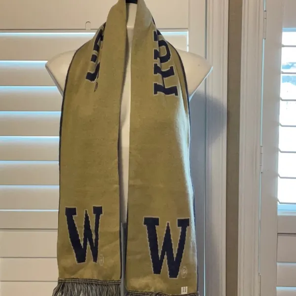 Gold and Purple Knit Scarf with Fringe - Image 3