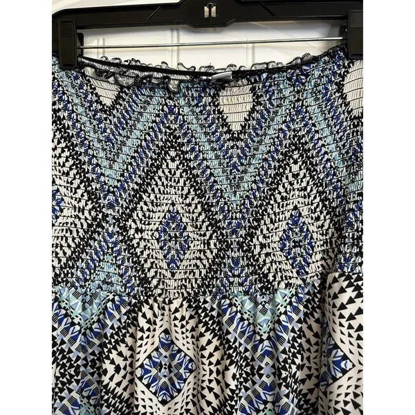 Cato XL Strapless Maxi Dress Blue Black Geometric Smocked Boho Stretch - Image 4