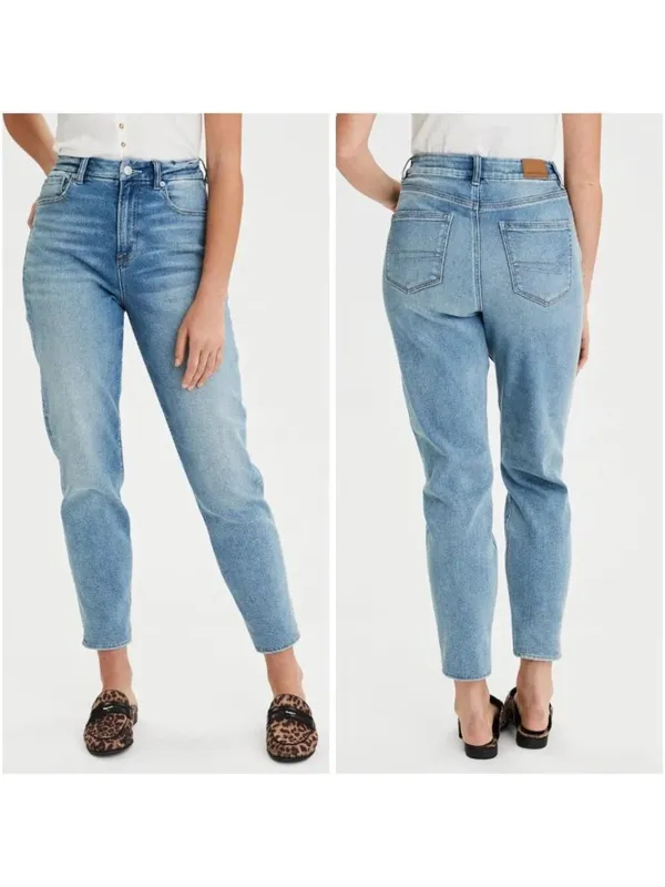 American Eagle Stretch Straight Leg Mom Jeans Medium Wash Denim Tapered Size 4 - Image 2