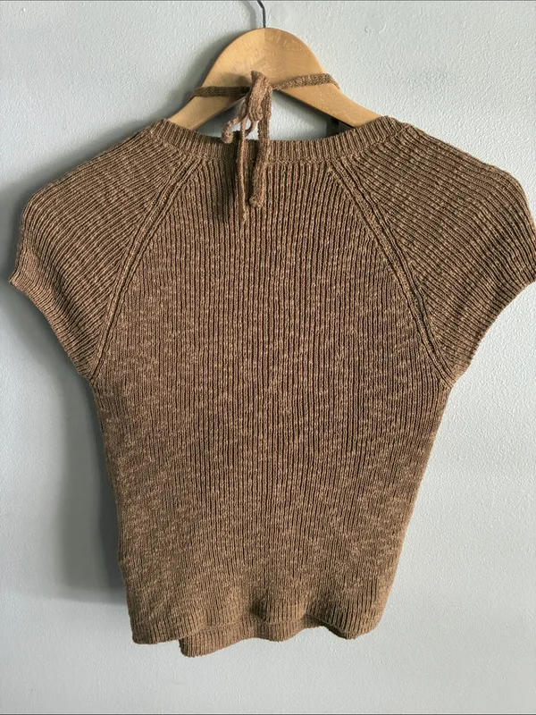 Commense S Brown Layered Wrap Knit Top Halter Tie Short Sleeve Y2K - Image 6