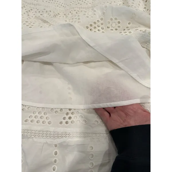 Joie Midi Skirt Women's Large White Cotton Boho A-Line Eyelet Lace Tiered - Image 6