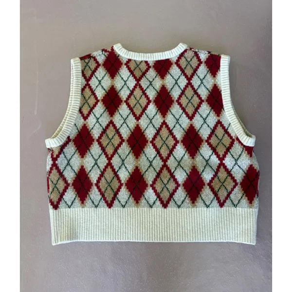 Zara Argyle Sweater Vest Preppy Academia Knit‎ Top Sleeveless Large - Image 5
