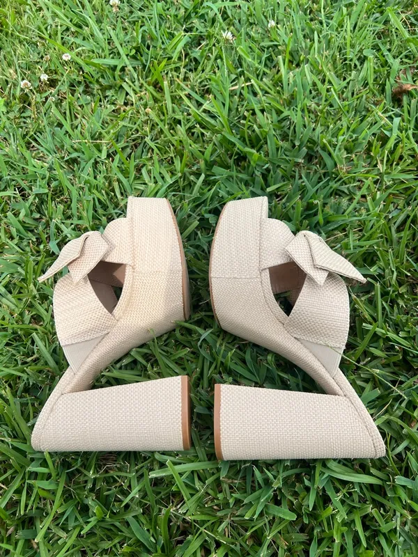 Chelsea & Violet Doris Raffia Knot Tan Chunky Block Sandals Size 9M - Image 7
