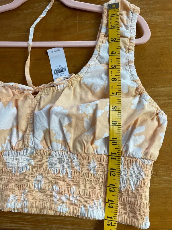 American Eagle Outfitters Orange Floral Smocked Crop Tank - Image 7