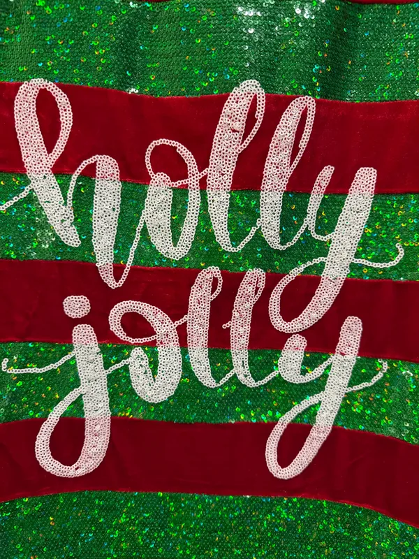 Fantastic Fawn Holly Jolly Striped Sequin Christmas Festive Oversized Top / Dress Red Green - Image 4