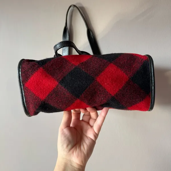 Ralph Lauren Vintage 1990s Wool and Leather Square Buffalo‎ Plaid Shoulder Bag - Image 5