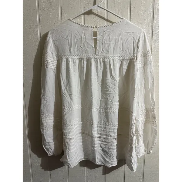 MSSP Max Studio Specialty Products White Eyelet Lace Pintuck Blouse Small - Image 3