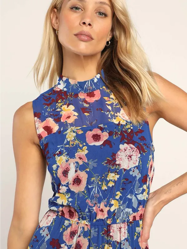 NWOT Lulus In My Dreams Blue Floral Print Midi Dress M - Image 3
