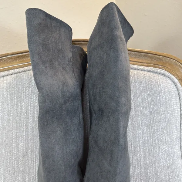 Grey faux Suede Over the Knee Boots Block Heel OTK Charcoal Long Tall Boots 9 - Image 6