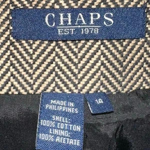Chaps Herringbone Cream & Black‎ Button Front Blazer - Image 5