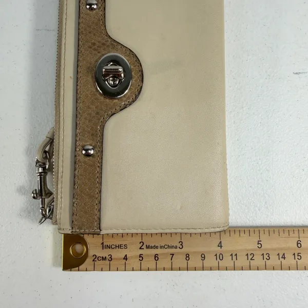 Coach Wristlet Wallet Turnlock Snakeskin Trim‎ Leather Beige ID Pockets NO FOB - Image 13