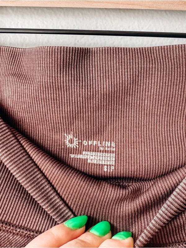 Offline by Aerie High Rise Ribbed Panel Leggings Brown S/P Athleisure - Image 4