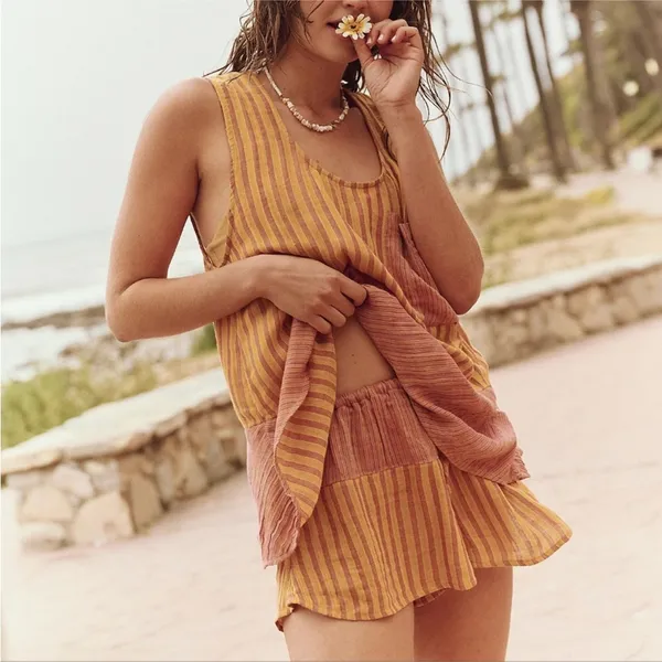 NWOT Free People Annabelle Set in Brown 2Pcs Set Top Bottom Yellow - Image 2