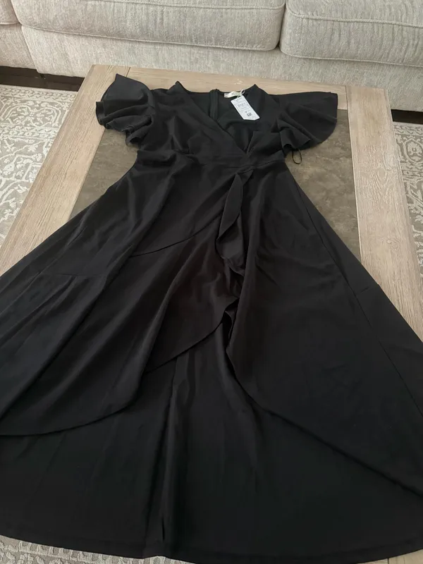 ZZZY Women's Elegant V Neck Ruffle Sleeve Maxi Dress Solid Color Flowy Formal Cocktail Party Wedding Guest Work Dresses - Image 5