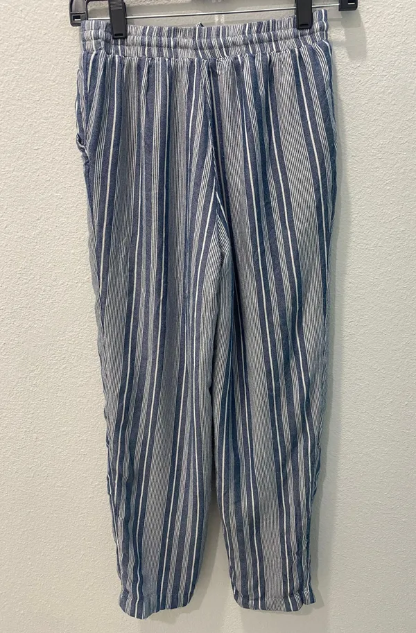 American Eagle Linen Blue Striped Pants Size Xs - Image 5