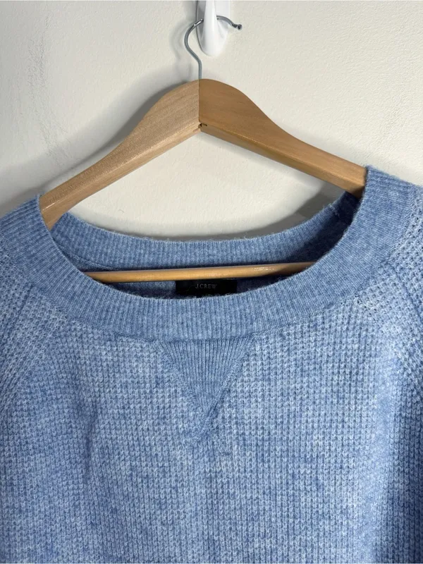 J. Crew Heathered Light Blue Waffle Knit Wool & Alpaca Blend Crew-neck Sweater S - Image 6