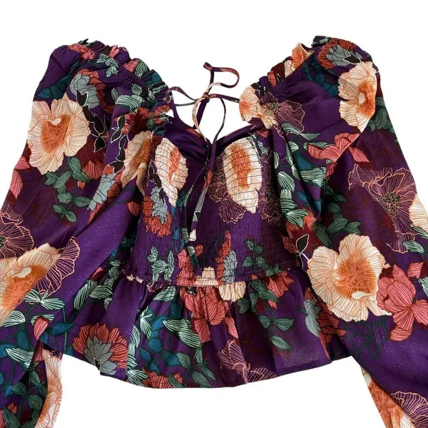 Band of the Free Floriane Purple Floral Print Crop Top Blouse Women’s Medium - Image 8