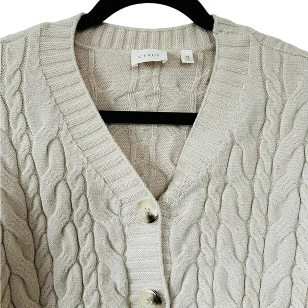 Cyrus Cream Cable Knit Cardigan Sweater Preppy Cozy Casual Timeless Minimalist - Image 3