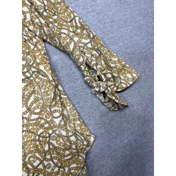 Women's Michael Kors Blouse, Size L, White & Gold Chain Print - Image 2