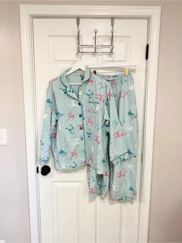 Delicates Cat Print Cotton Pajama Set Cozy Playful Lounge Large Sleepwear - Image 9