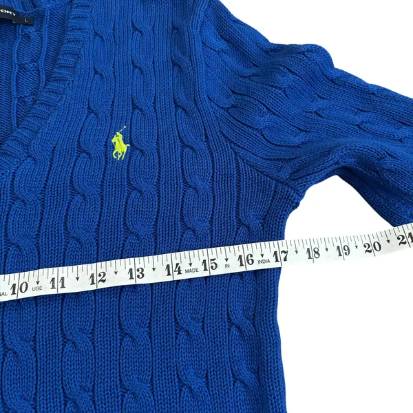 Vtg y2k Ralph Lauren Sport Cable Knit Sweater Sz L Preppy Bright‎ Twee Academia - Image 7