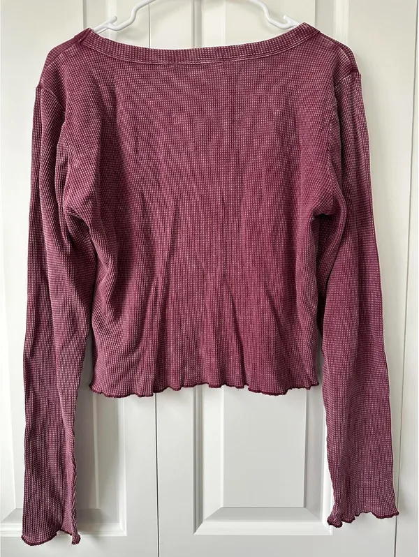 Altar'd State Vada Thermal Lace Crop Top NWT Burgundy 2XL - Image 5