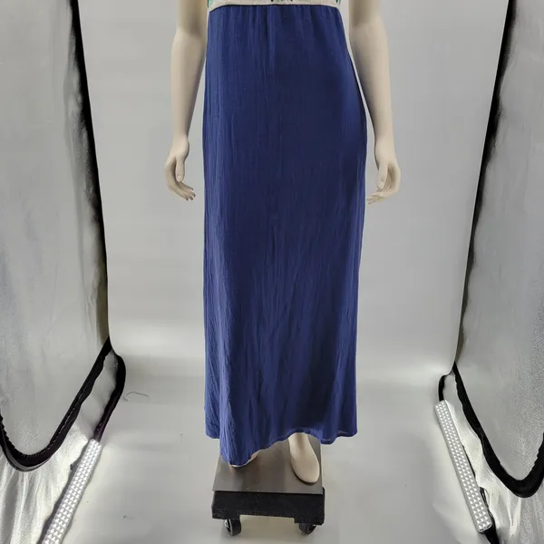Missy Robertson Strapless Maxi Dress Large Blue Embroidered Floral Boho Summer - Image 11