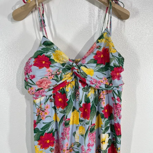 Old Navy Floral Jumpsuit Tie Strap Smocked‎ Back Casual Summer Lightweight L - Image 9