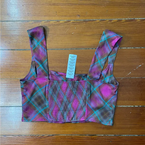NWT Urban Outfitters Adina Plaid Square Neck Corset Style Crop Top Size XL💛 - Image 7
