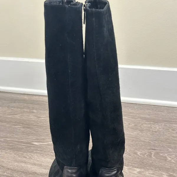 Aquatalia by Marvin K Minnow Black Suede Tall Riding Wedge Boots Square Toe 10 - Image 5