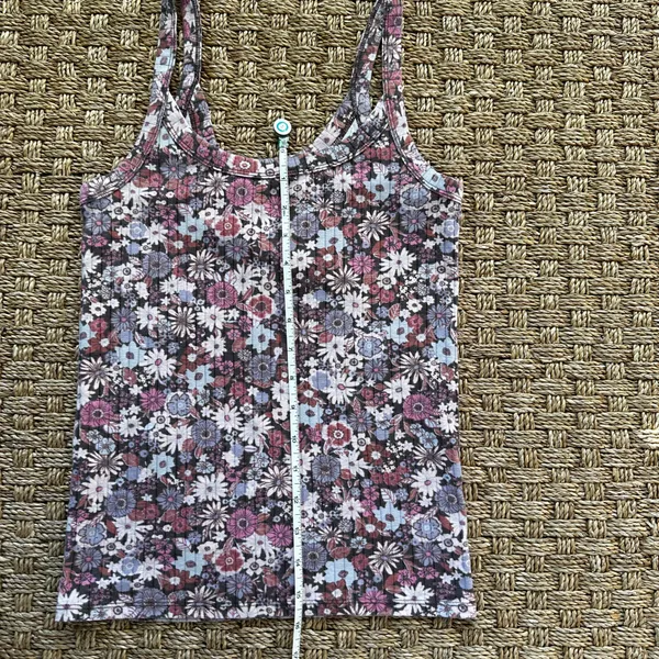 Aerie Floral Ribbed Scoop Neck Tank Top Purple Pink Daisy Flowers Size S - Image 6