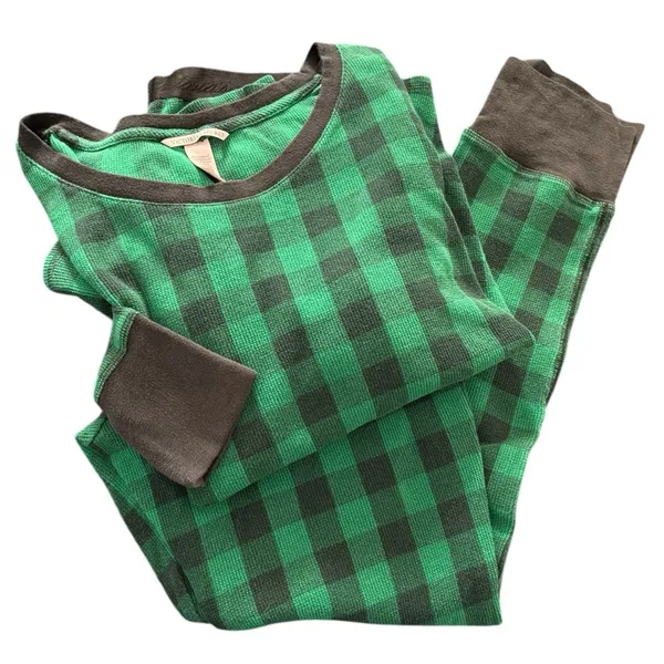 Victoria’s Secret Buffalo Plaid Thermal Pajama Set Sz L Green Black Check Cozy - Image 4