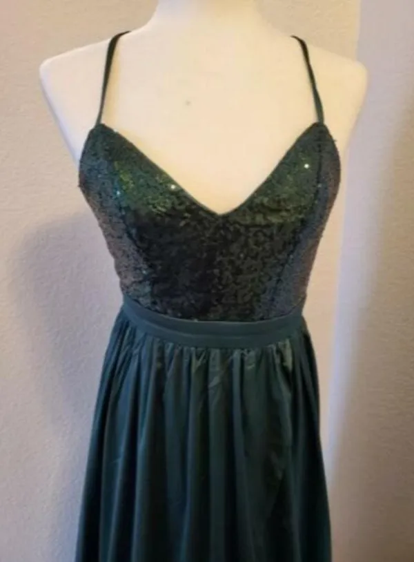 Evening Dress Formal Party Prom Gown Green Sequins Size XS - Image 3