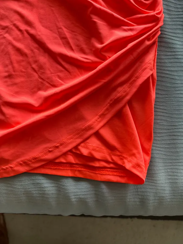 Neon Coral Ruched Cutout Mini Dress - Image 3