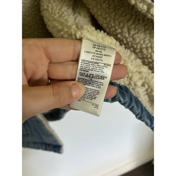 GAP Patch Pocket Sherpa Denim Jacket Chore Coat Barn Style Xs Petite Oversized - Image 4