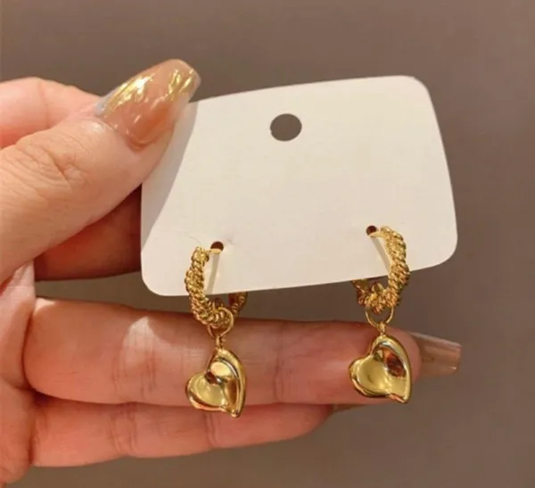 18K Gold Plated Love Heart Dangle Drop Earrings for Women - Image 2