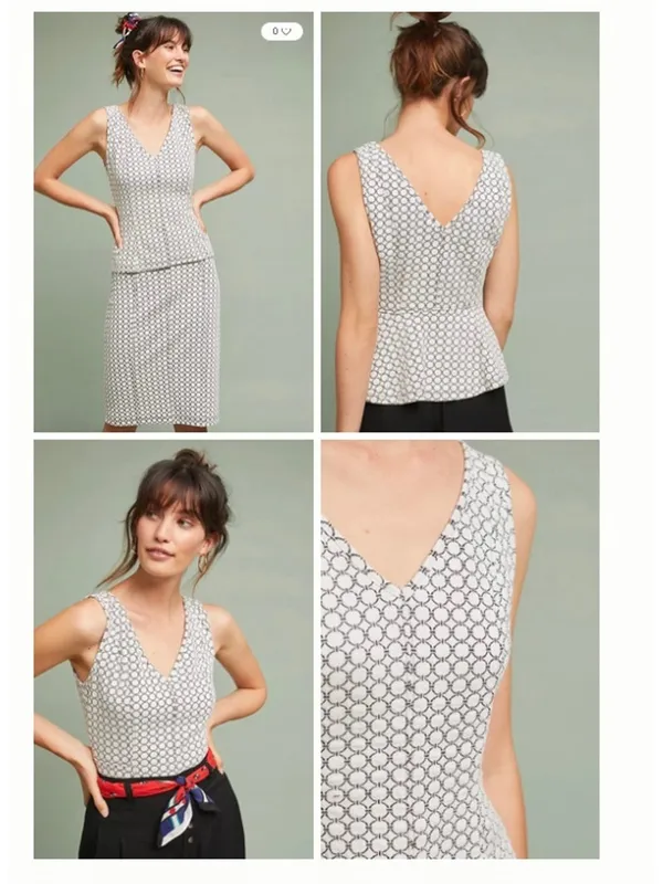 Anthropologie Maeve EUC Women's Black White Textured Astoria Peplum Top Size XL - Image 2