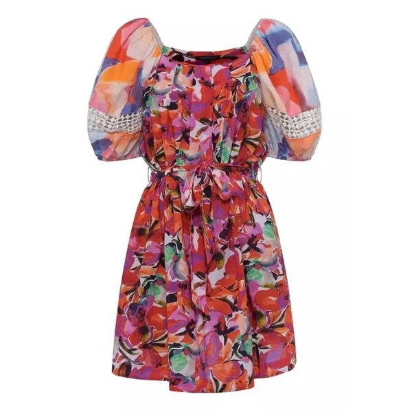 French Connection Isadora‎ Patch Poplin Bardot Dress Medium Multicolor Mini NWT - Image 4